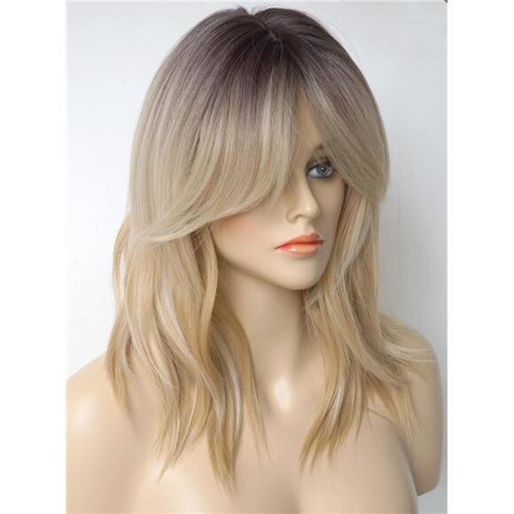 Medium Length Layered Wigs Ombre Blonde - Picture 3 of 5